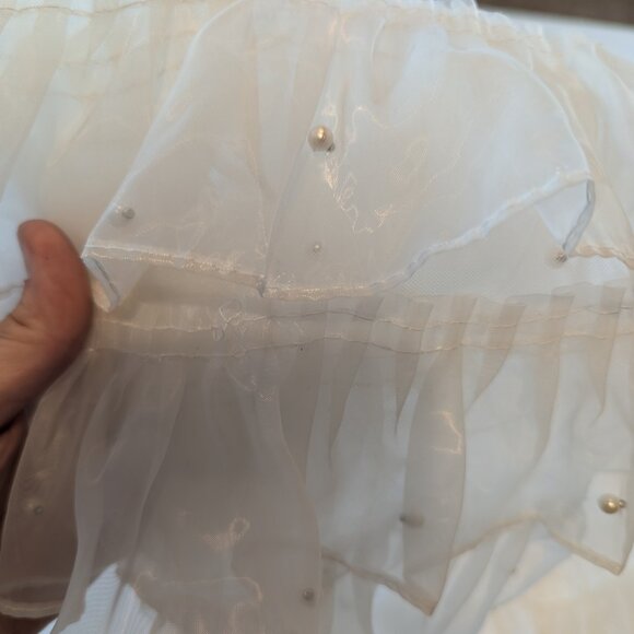 White Pearled Pull-On Bell Sleeves Bridal Bachelorette Accessory - Picture 2 of 2